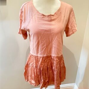 Anthropologie Coral Short Sleeve Ruffle Top